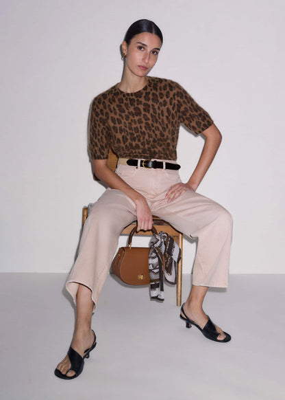 Brown Merino Cashmere Leopard Print Straight Knit Tee | ME+EM Clothing