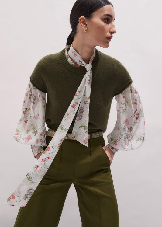 Olive Green Cashmere Shrunken Knit Baby Tee | ME+EM Clothing