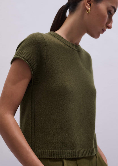 Olive Green Cashmere Shrunken Knit Baby Tee | ME+EM Clothing