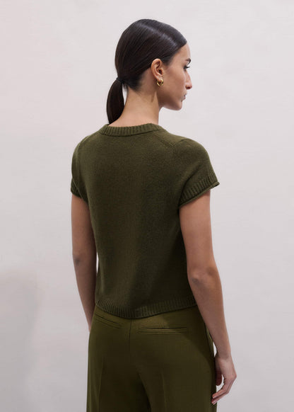 Olive Green Cashmere Shrunken Knit Baby Tee | ME+EM Clothing
