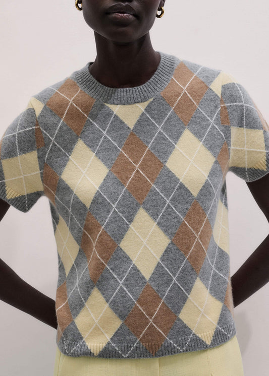 Yellow Cashmere Argyle Baby Tee | ME+EM Clothing