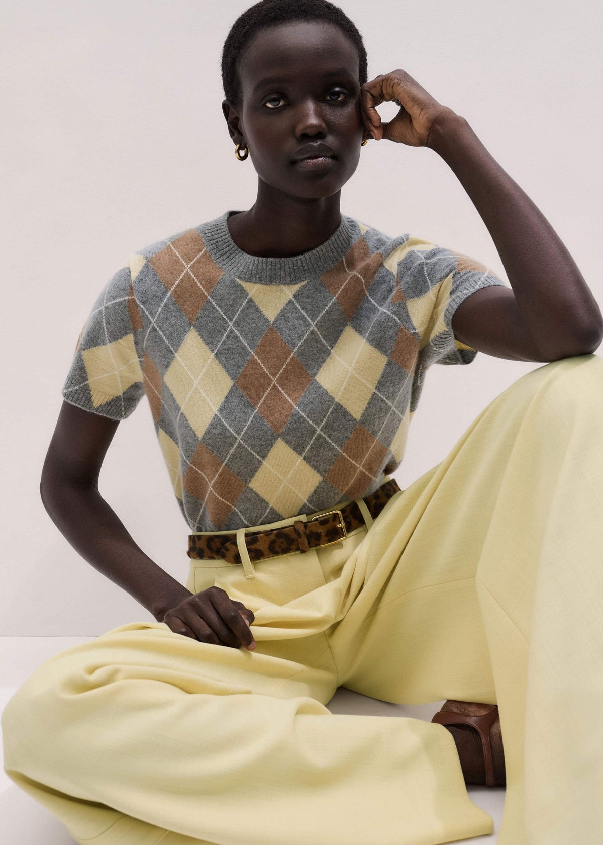 Yellow Cashmere Argyle Baby Tee | ME+EM Clothing