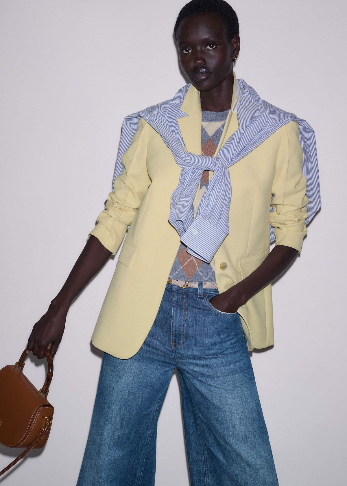Yellow Cashmere Argyle Baby Tee | ME+EM Clothing