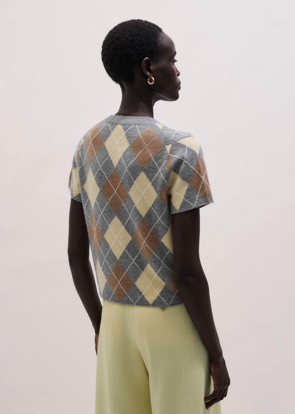 Yellow Cashmere Argyle Baby Tee | ME+EM Clothing