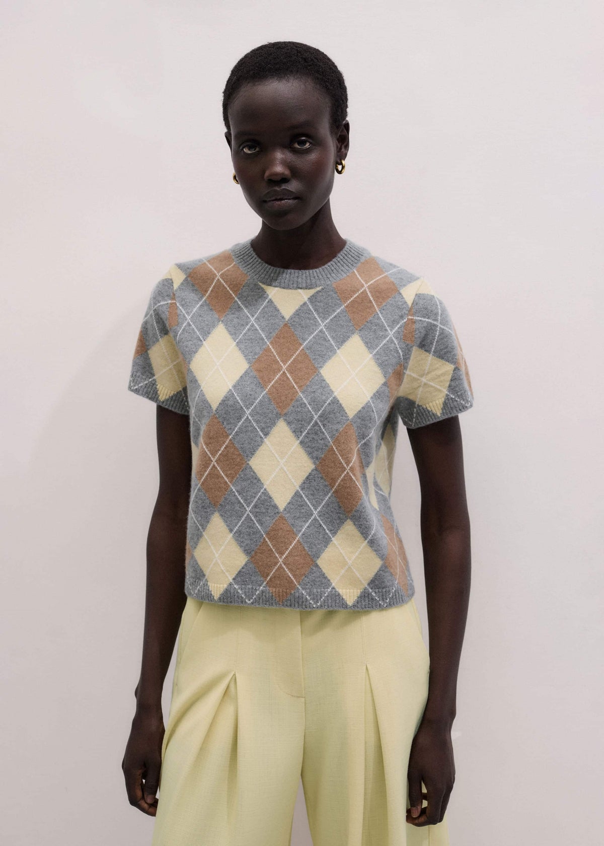 Yellow Cashmere Argyle Baby Tee | ME+EM Clothing