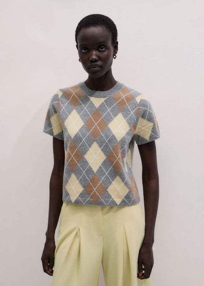 Yellow Cashmere Argyle Baby Tee | ME+EM Clothing