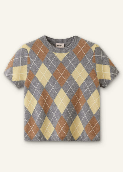 Yellow Cashmere Argyle Baby Tee | ME+EM Clothing
