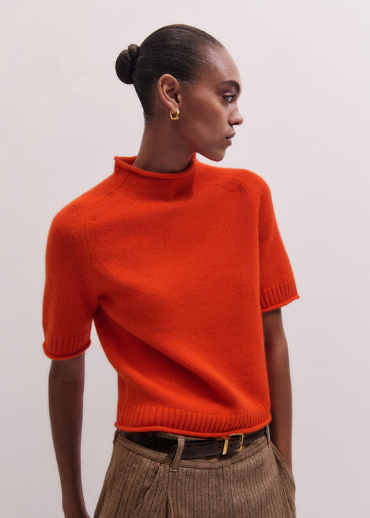 Orange Cashmere Roll Trim Knit Tee | ME+EM Clothing