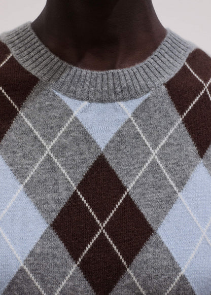 Blue Cashmere Argyle Baby Tee | ME+EM Clothing