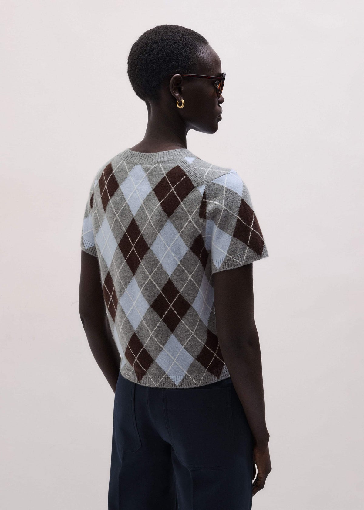 Blue Cashmere Argyle Baby Tee | ME+EM Clothing
