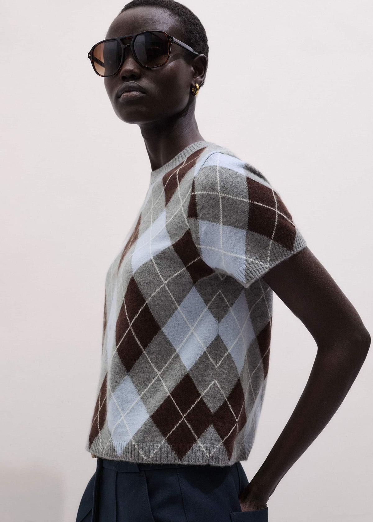 Blue Cashmere Argyle Baby Tee | ME+EM Clothing
