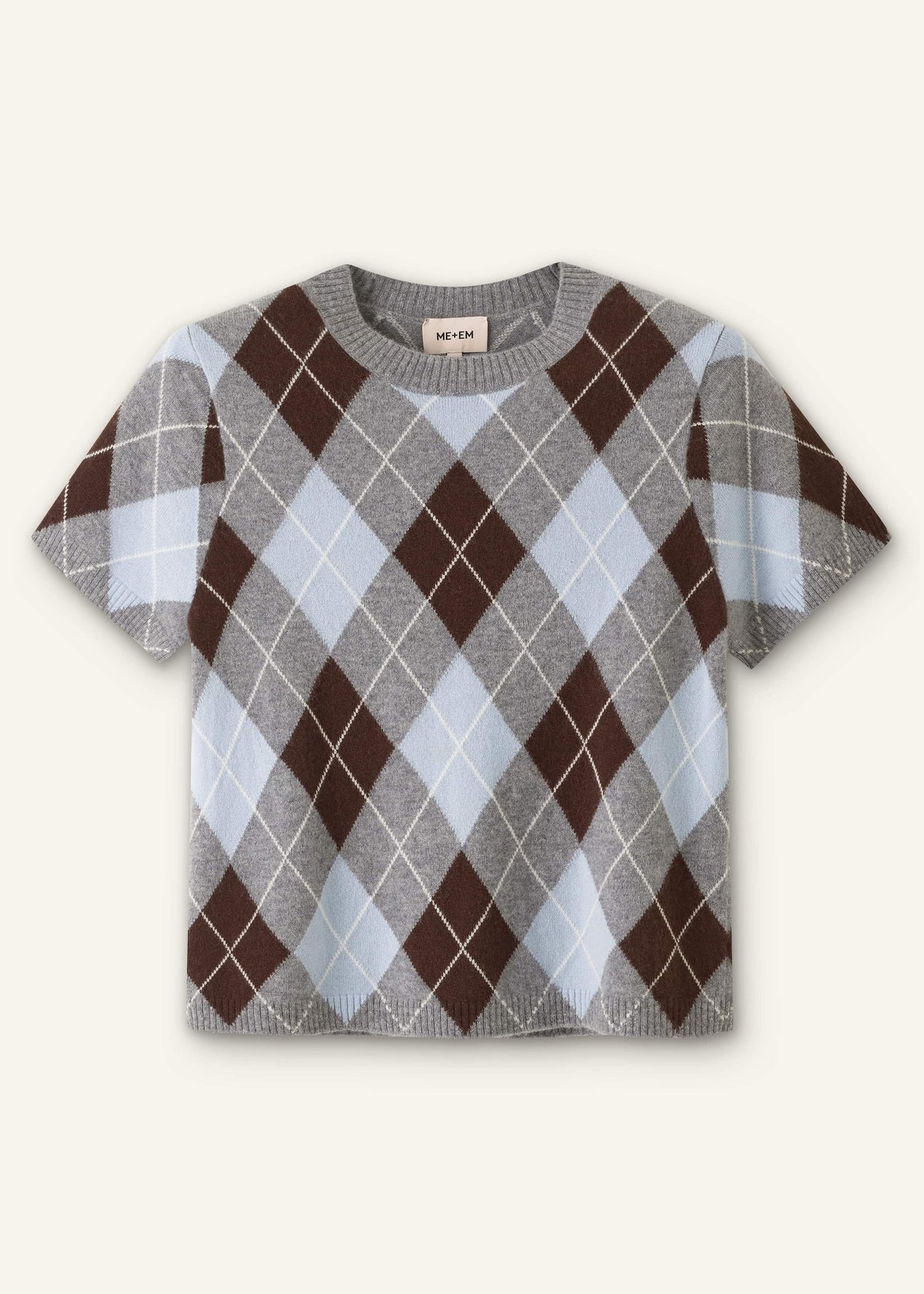 Blue Cashmere Argyle Baby Tee | ME+EM Clothing
