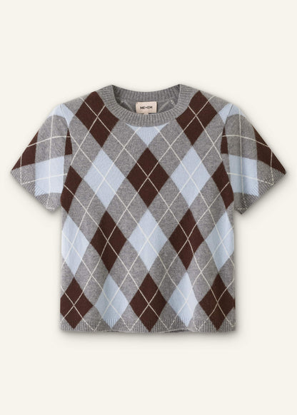 Blue Cashmere Argyle Baby Tee | ME+EM Clothing