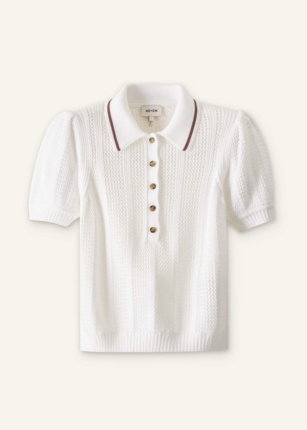 Cream Pointelle Pouf Sleeve Sporty Smart Polo Top | ME+EM Clothing