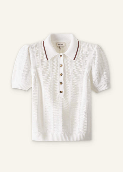 Cream Pointelle Pouf Sleeve Sporty Smart Polo Top | ME+EM Clothing