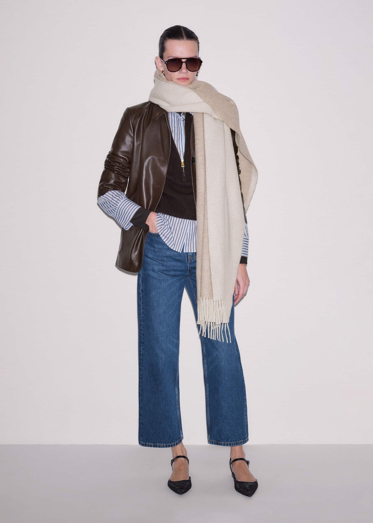 Brown Cashmere Zip Neck Pouf Sleeve Knit Tee | ME+EM Clothing