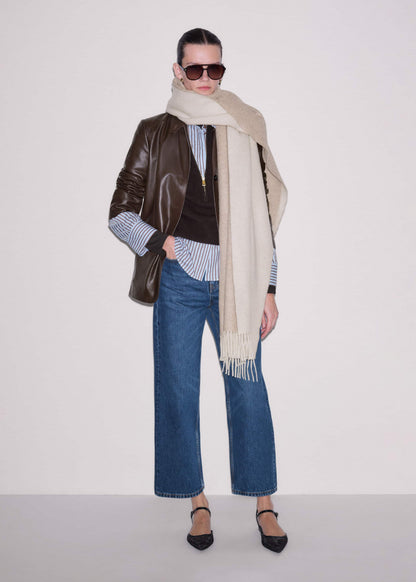 Brown Cashmere Zip Neck Pouf Sleeve Knit Tee | ME+EM Clothing