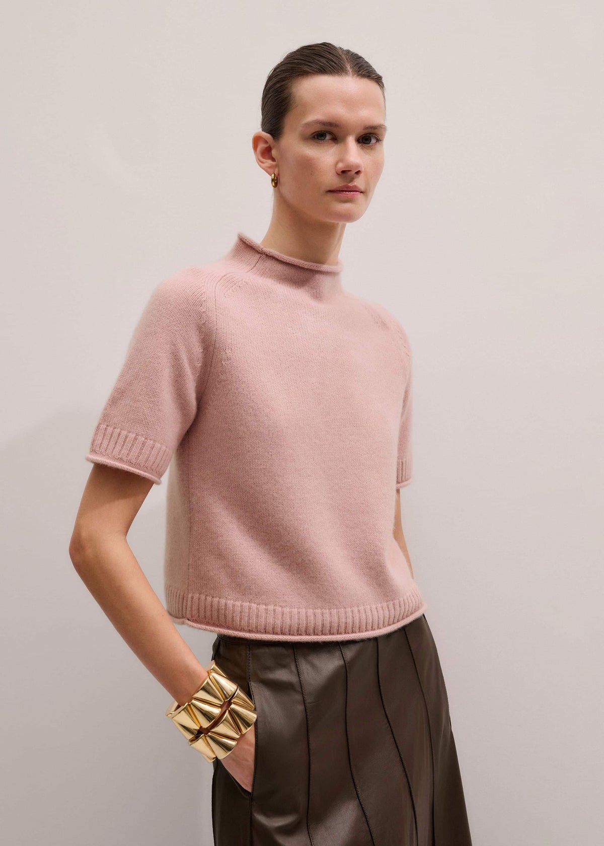 Pink Cashmere Roll Trim Knit Tee | ME+EM Clothing