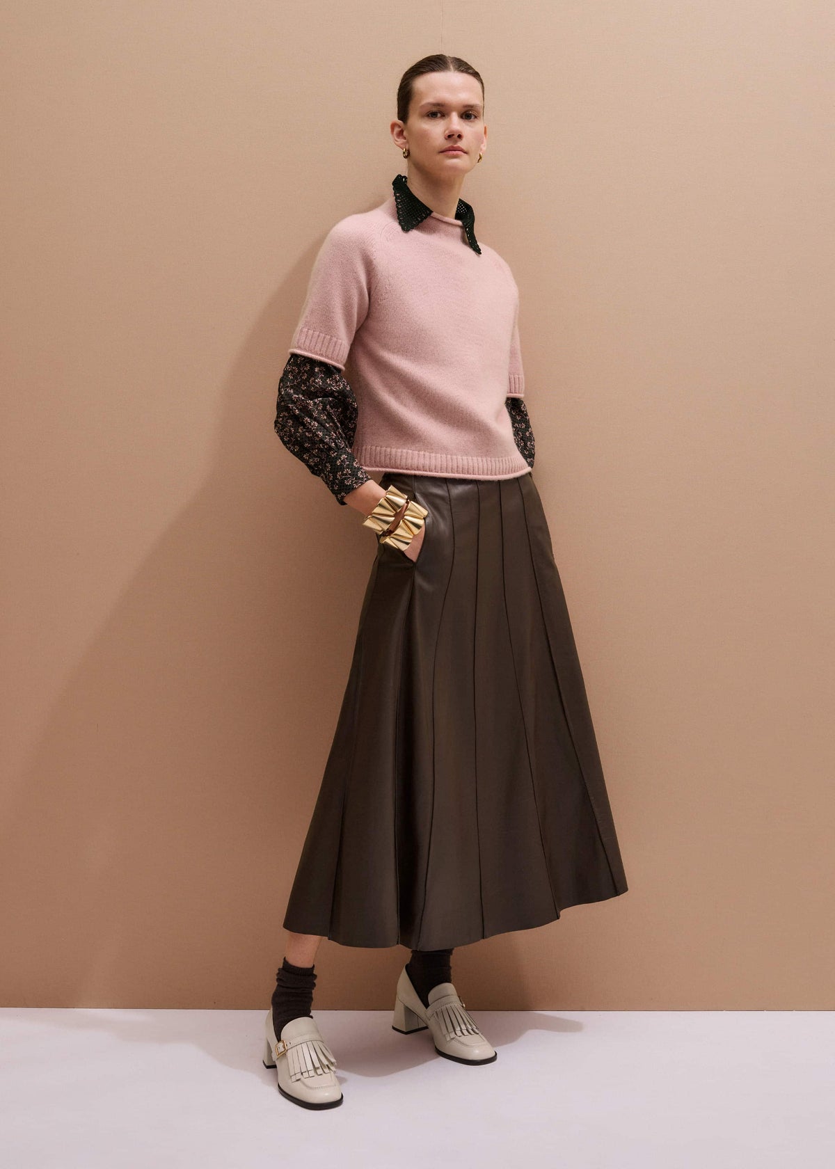 Pink Cashmere Roll Trim Knit Tee | ME+EM Clothing
