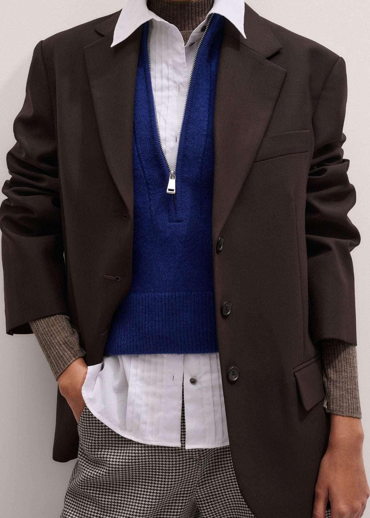 Blue Cashmere Zip Neck Pouf Sleeve Knit Tee | ME+EM Clothing