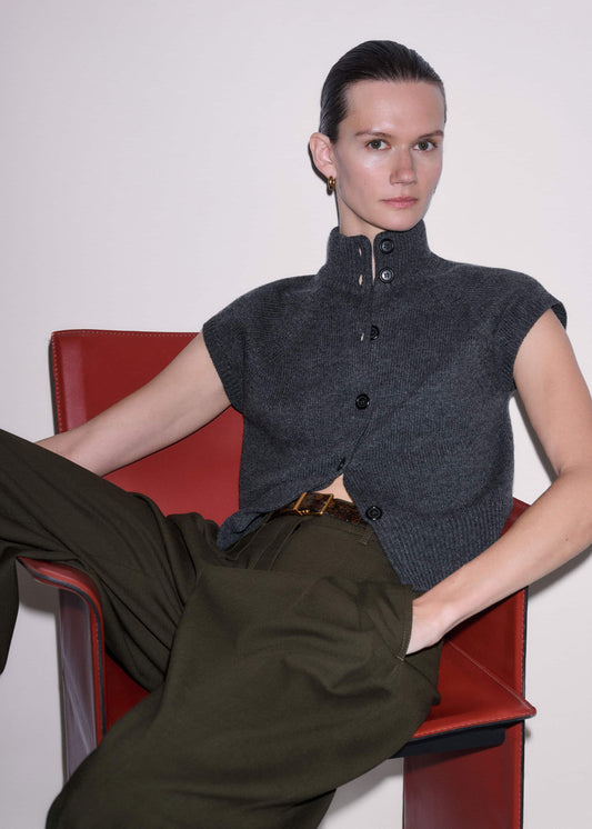 Grey High Neck Relaxed Vest | ME+EM Clothing