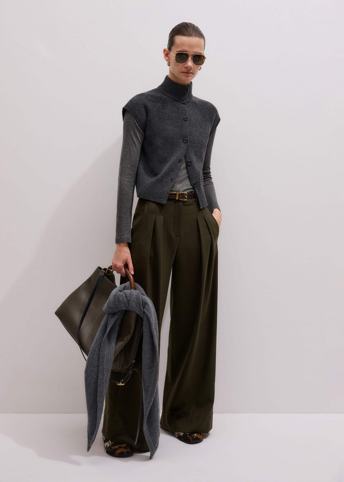 Grey High Neck Relaxed Vest | ME+EM Clothing