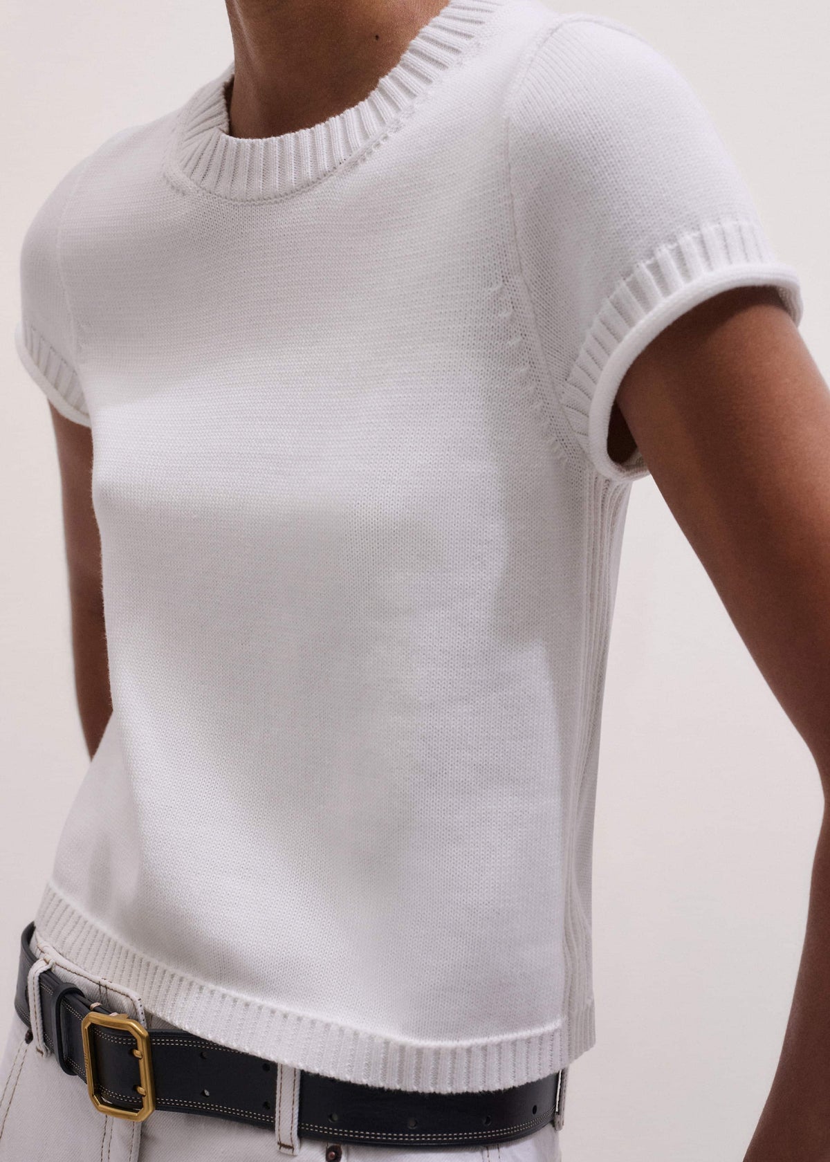 White Shrunken Straight Knit Baby Tee | ME+EM Clothing