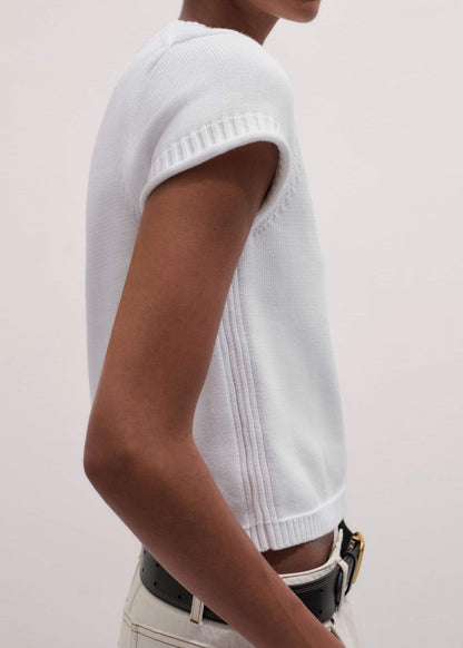 White Shrunken Straight Knit Baby Tee | ME+EM Clothing