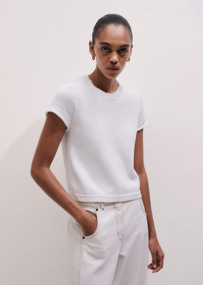 White Shrunken Straight Knit Baby Tee | ME+EM Clothing
