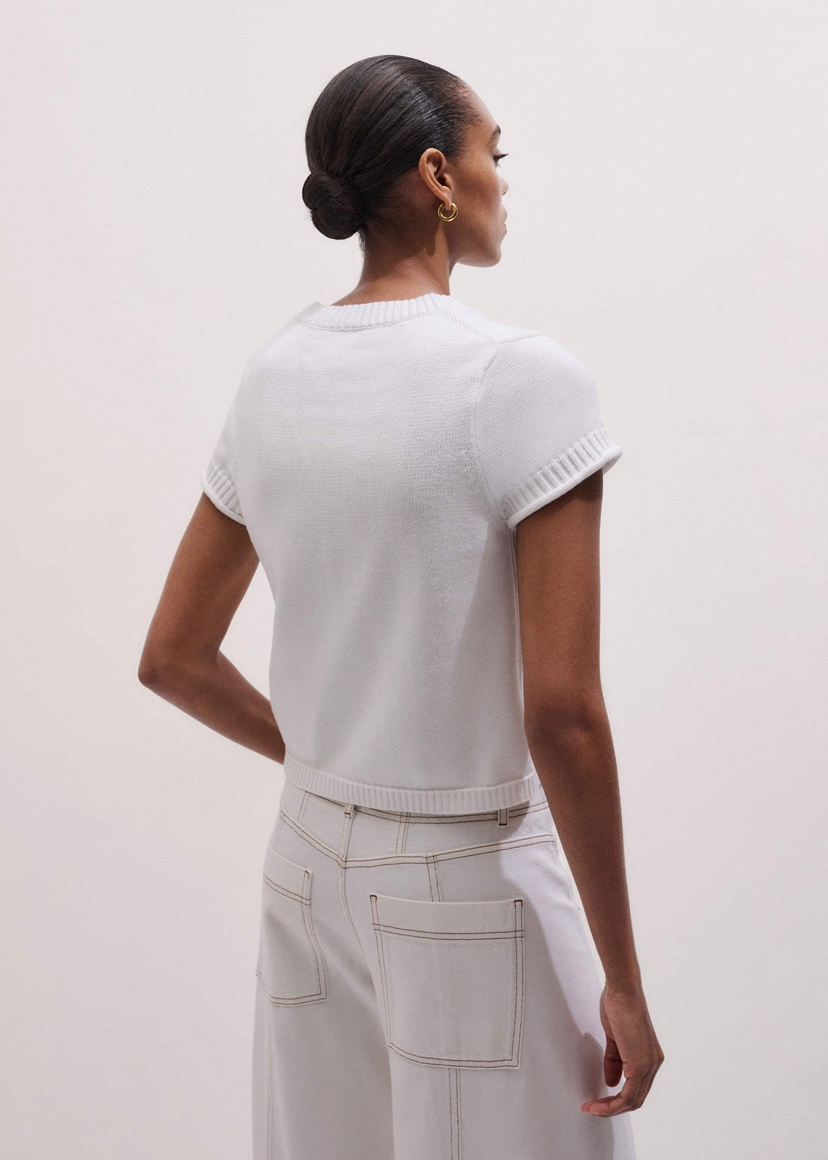 White Shrunken Straight Knit Baby Tee | ME+EM Clothing
