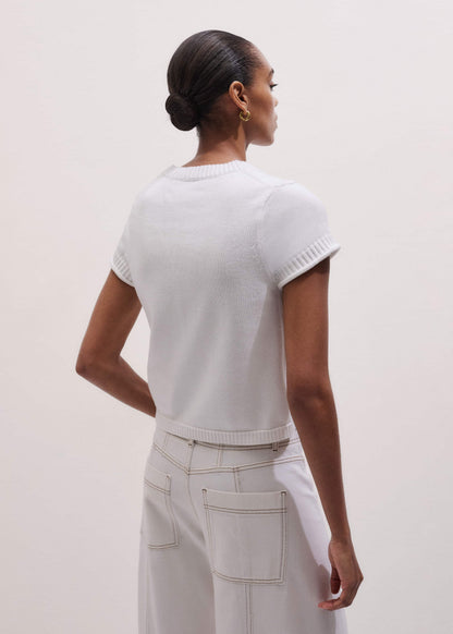 White Shrunken Straight Knit Baby Tee | ME+EM Clothing