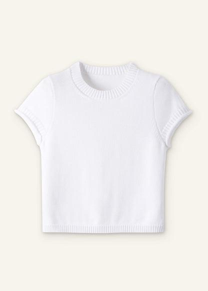 White Shrunken Straight Knit Baby Tee | ME+EM Clothing