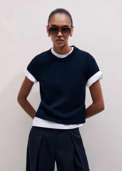 Navy Shrunken Straight Knit Baby Tee | ME+EM Clothing