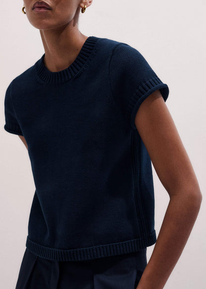 Navy Shrunken Straight Knit Baby Tee | ME+EM Clothing