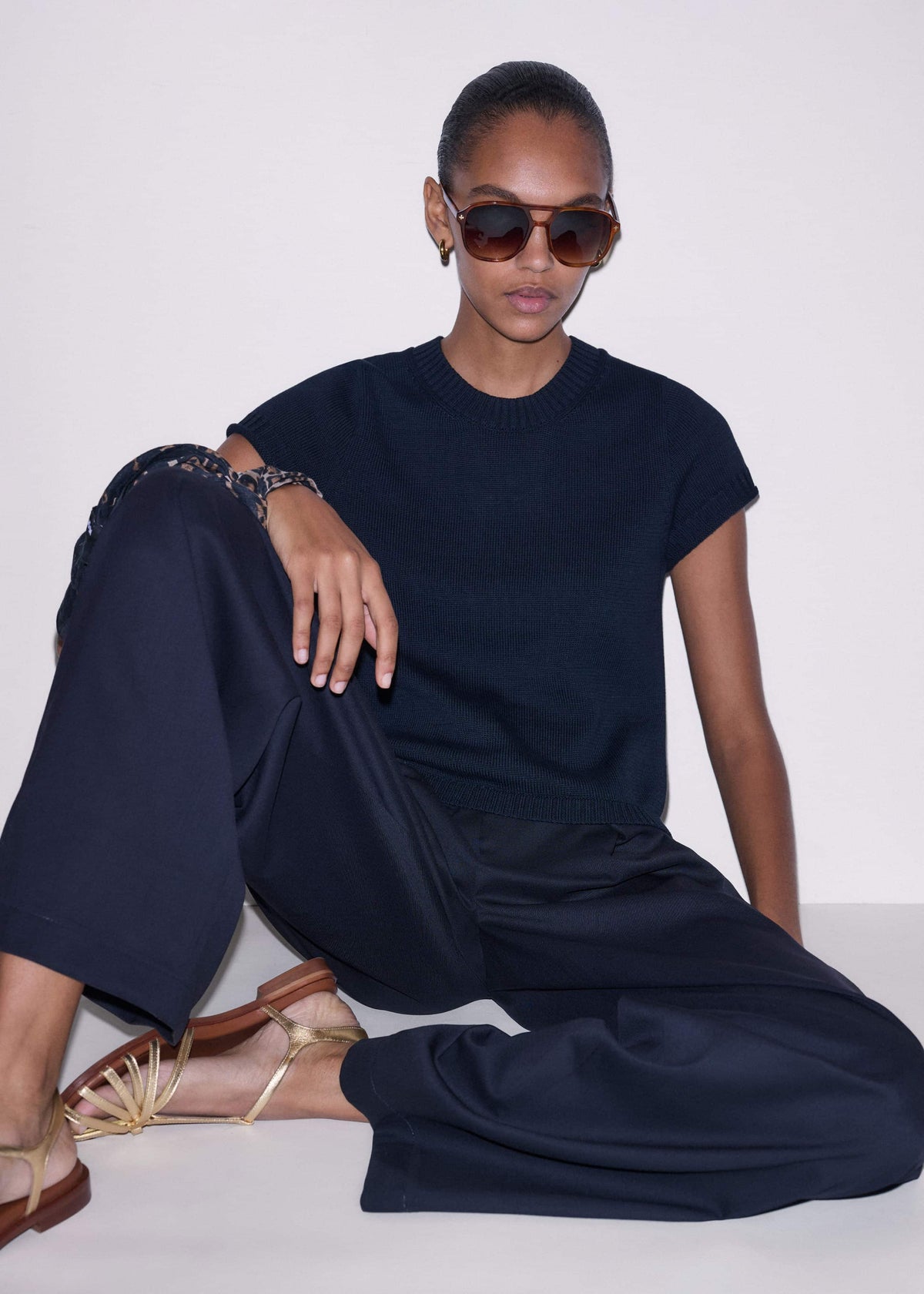 Navy Shrunken Straight Knit Baby Tee | ME+EM Clothing