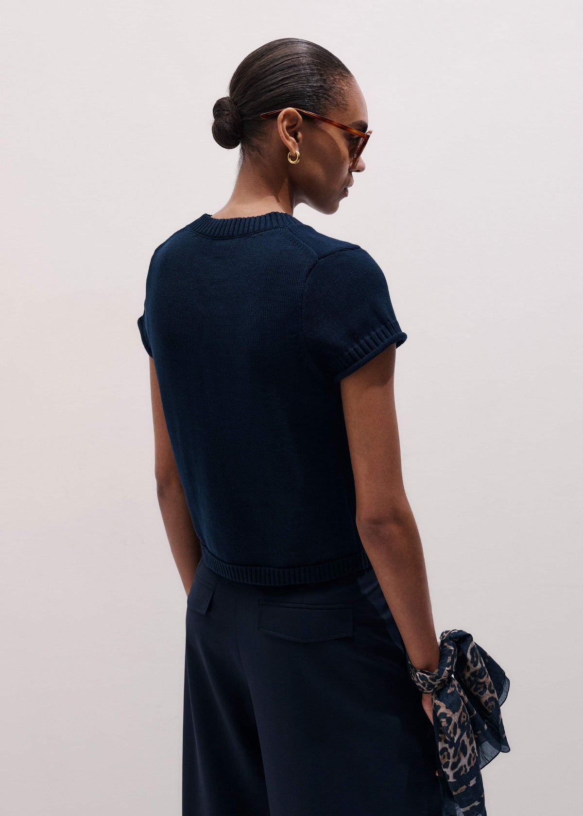 Navy Shrunken Straight Knit Baby Tee | ME+EM Clothing