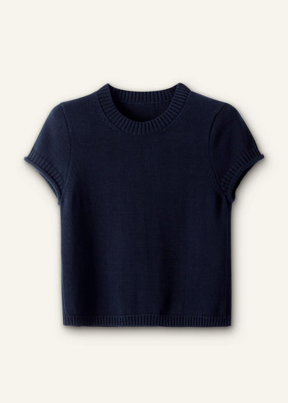 Navy Shrunken Straight Knit Baby Tee | ME+EM Clothing