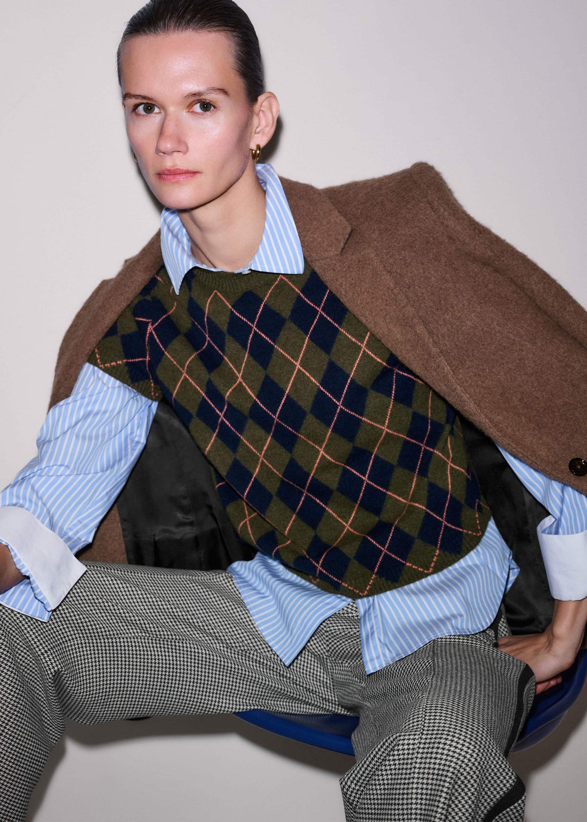 Olive Green Cashmere Argyle Knit Baby Tee | ME+EM Clothing