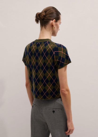 Olive Green Cashmere Argyle Knit Baby Tee | ME+EM Clothing