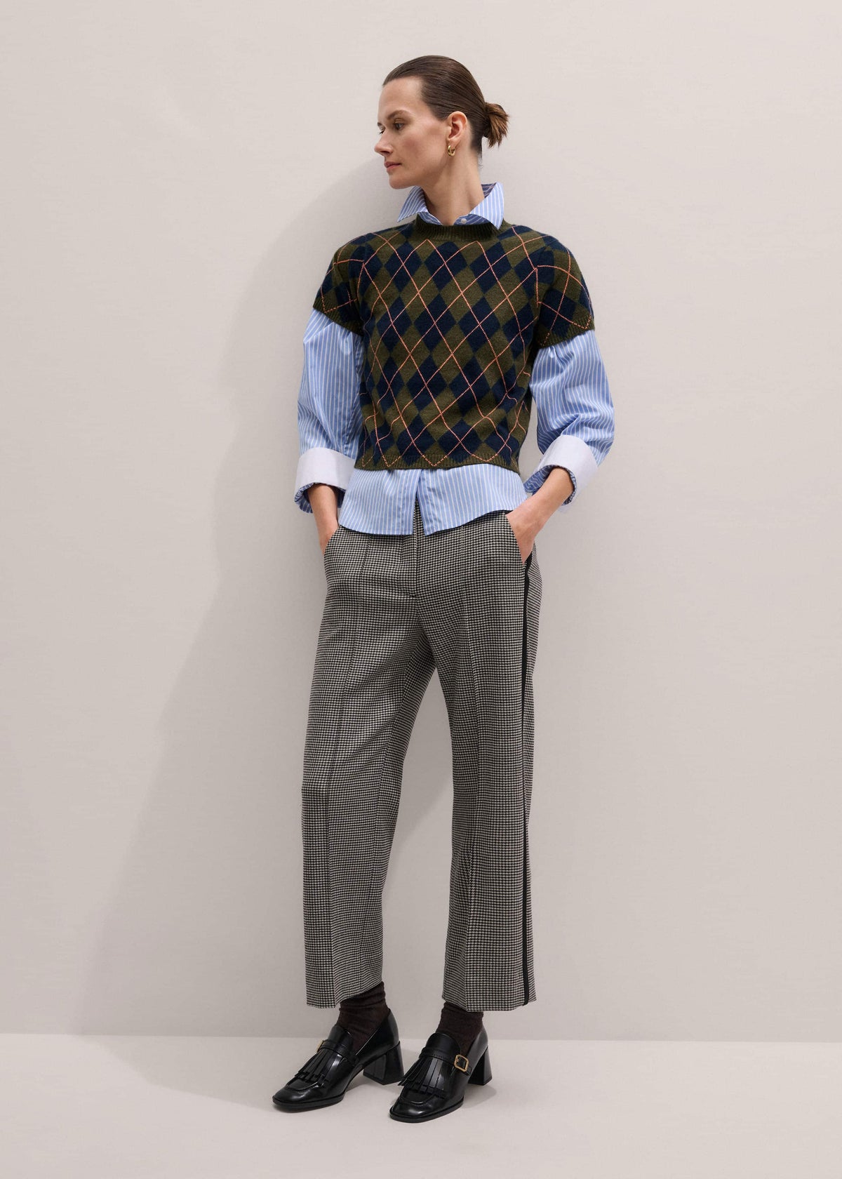 Olive Green Cashmere Argyle Knit Baby Tee | ME+EM Clothing