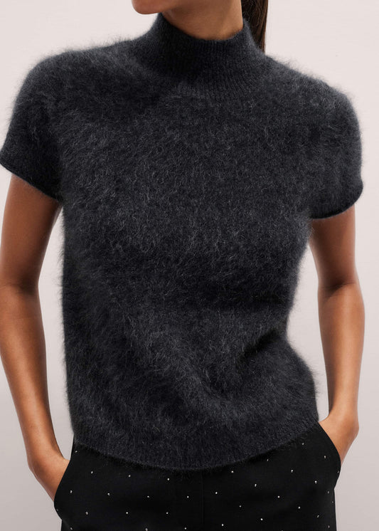 Gray Brushed Cashmere High Neck Baby Tee | ME+EM Clothing