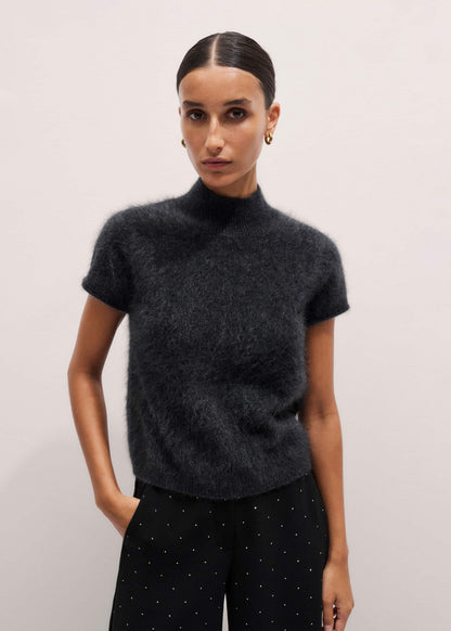 Gray Brushed Cashmere High Neck Baby Tee | ME+EM Clothing