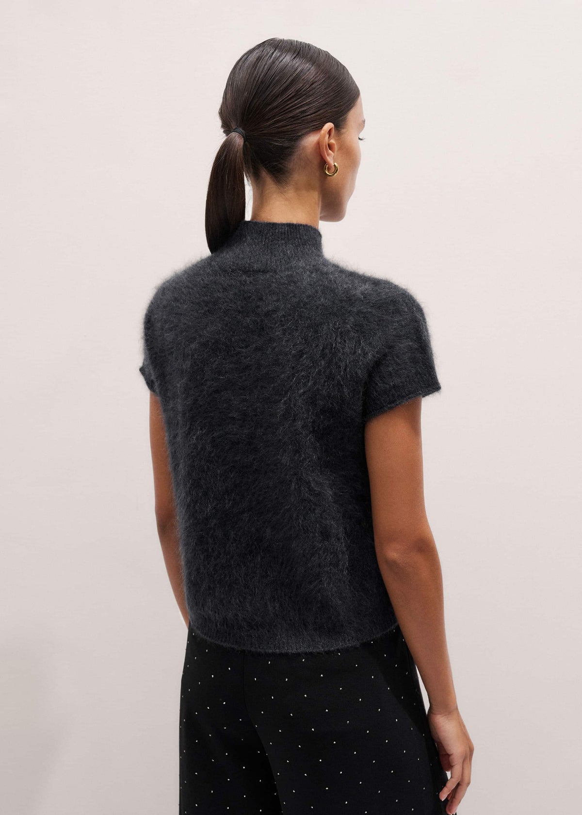 Gray Brushed Cashmere High Neck Baby Tee | ME+EM Clothing