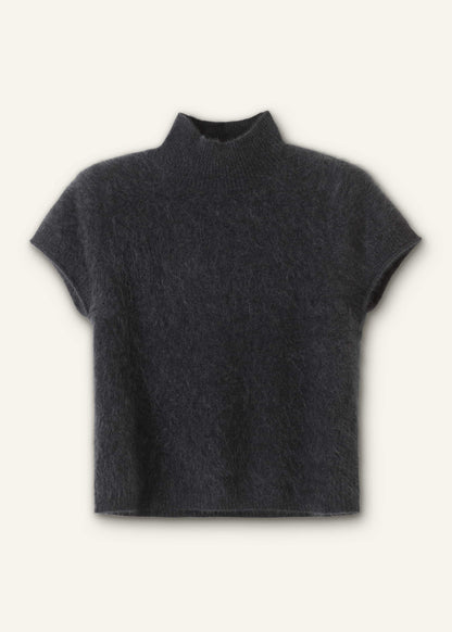Gray Brushed Cashmere High Neck Baby Tee | ME+EM Clothing