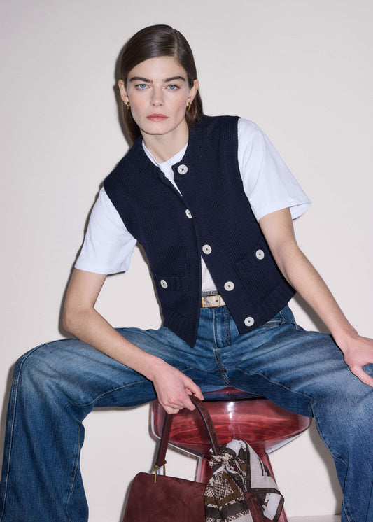 Navy Straight Crop Vest | ME+EM Clothing
