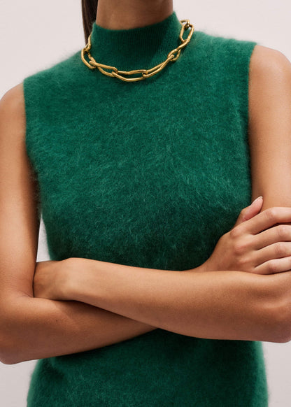 Green Brushed Cashmere High Neck Slim Sweater Vest | ME+EM Clothing