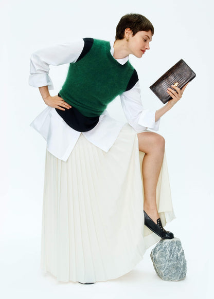 Green Brushed Cashmere High Neck Slim Sweater Vest | ME+EM Clothing