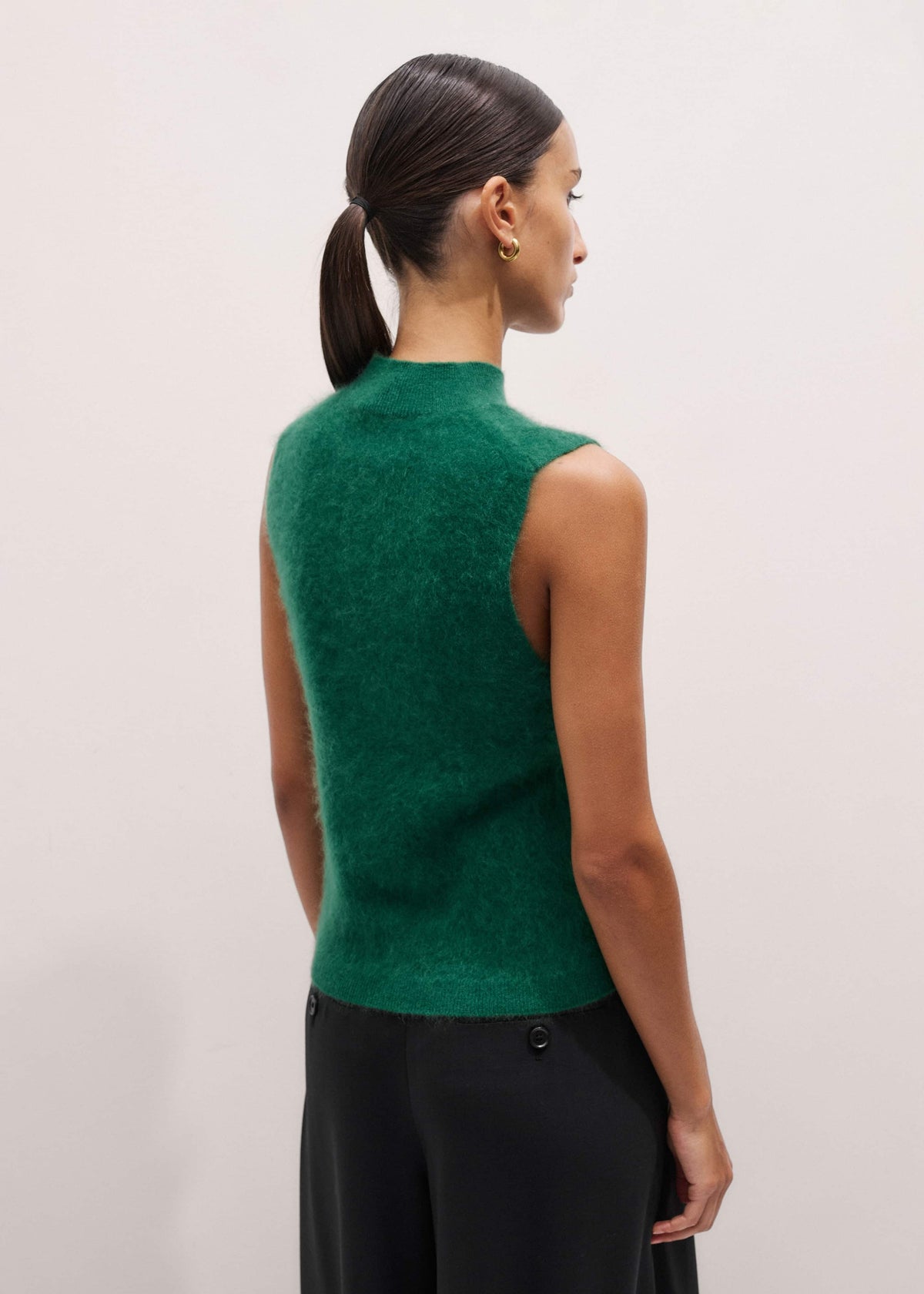 Green Brushed Cashmere High Neck Slim Sweater Vest | ME+EM Clothing
