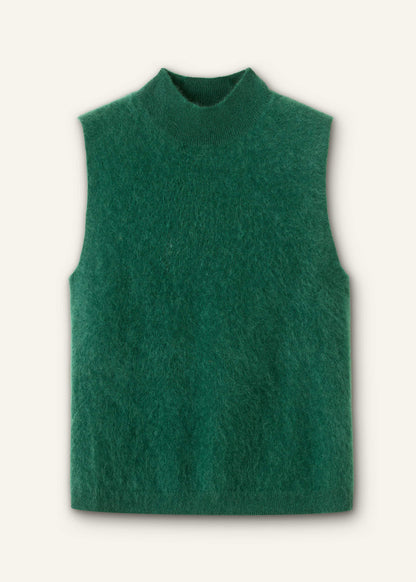 Green Brushed Cashmere High Neck Slim Sweater Vest | ME+EM Clothing