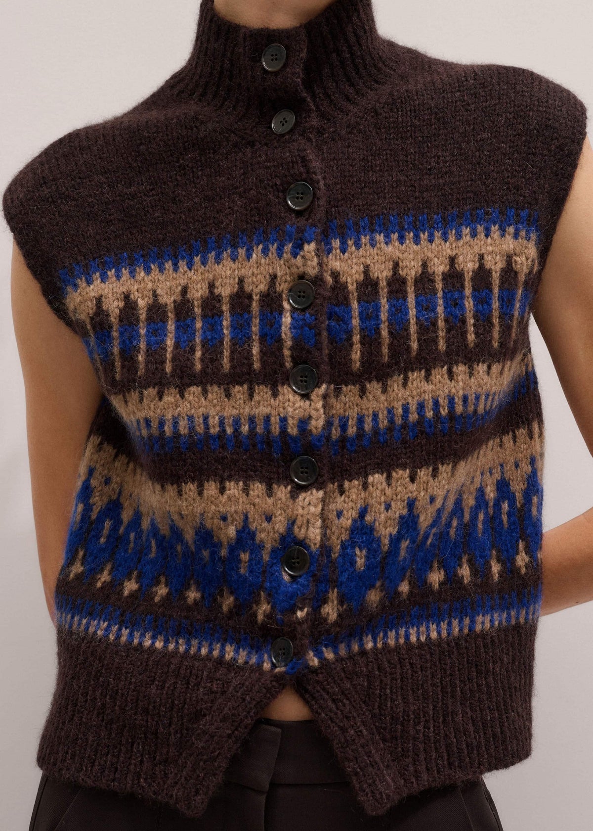 Brown Button-Through Relaxed Jacquard Vest | ME+EM Clothing